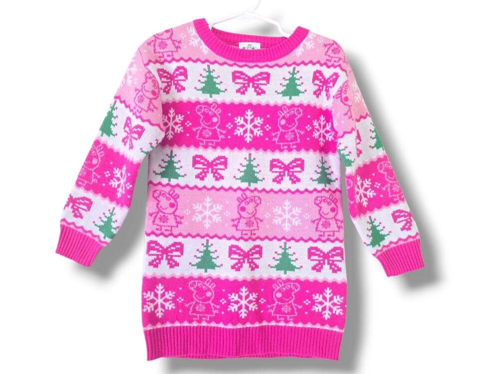 Peppa Pig Girls 3T Pink Fairisle Holiday Sweater Dress